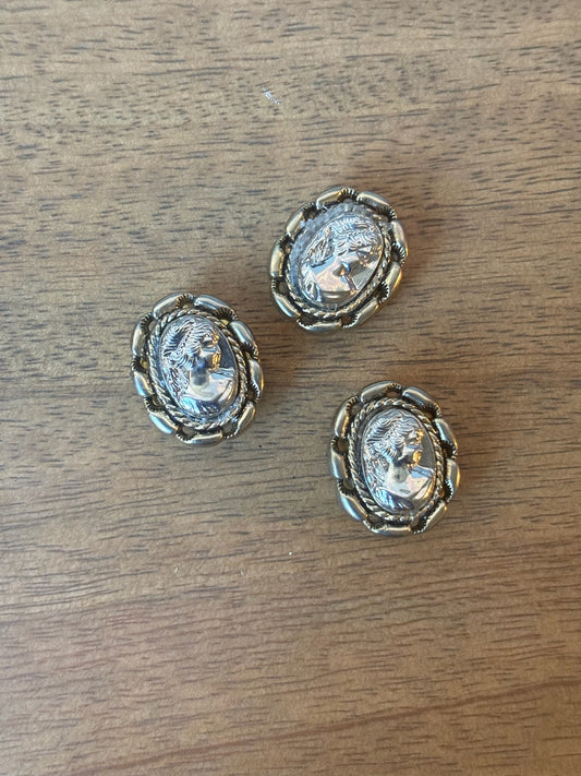 Vintage Silver Cameo Button Covers (set of 3)