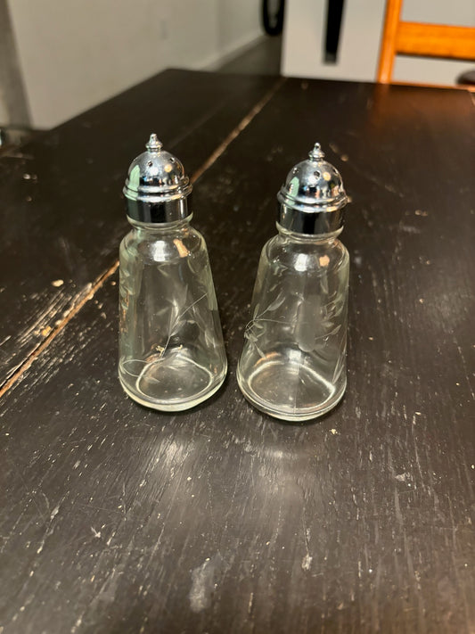 Vintage Etched Glass Salt and Pepper