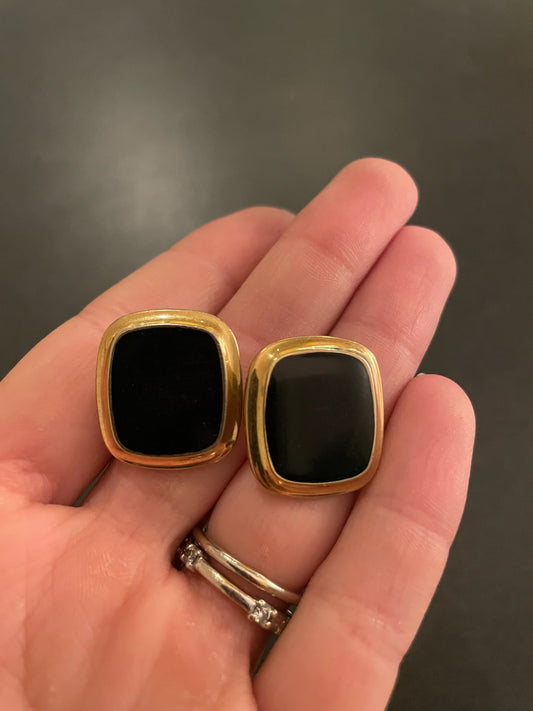 Squared Black Onyx Inlay Statement Stud Earrings