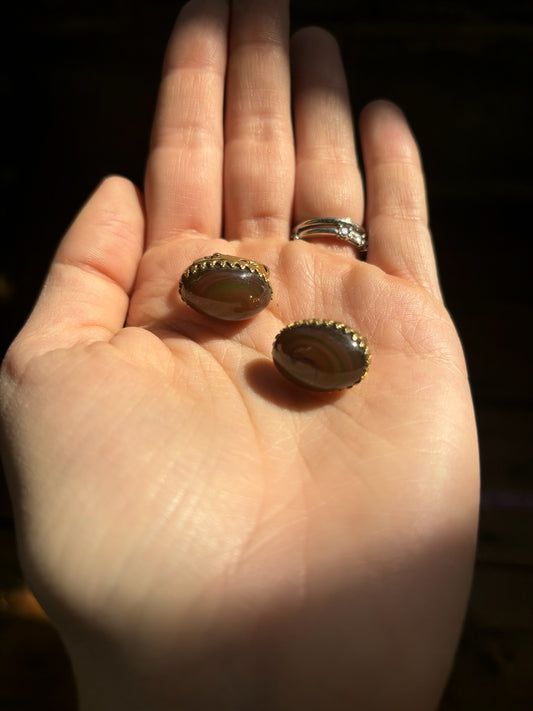 Vintage Brown Stone Earrings (Clip-on)